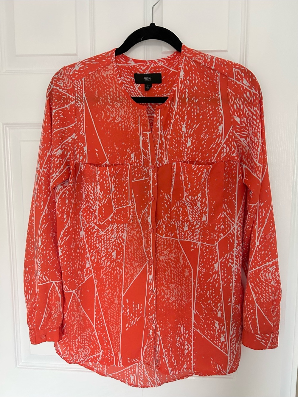 Orange Printed Button-Front Blouse
